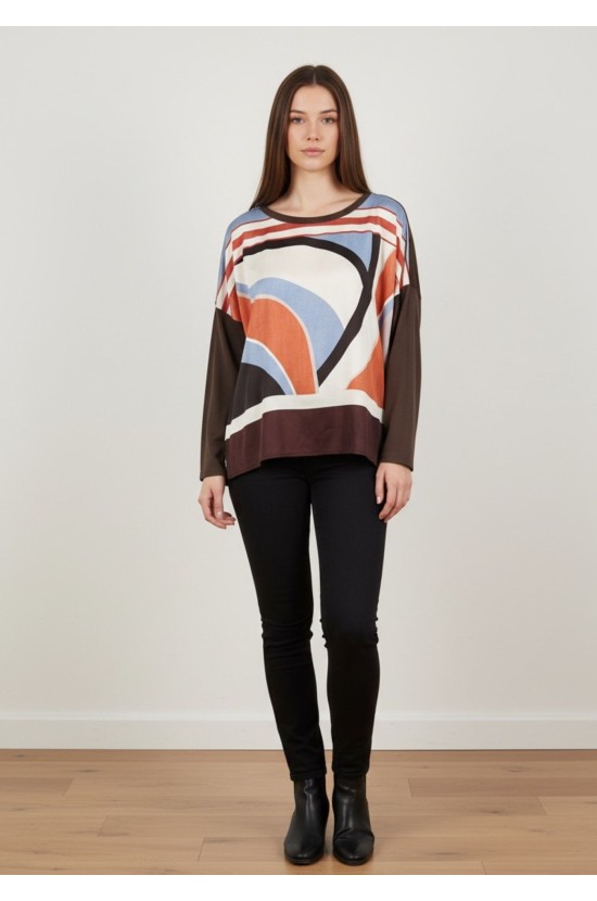 Μπλούζα  Με Abstract Print Σε Γήινες Αποχρώσεις