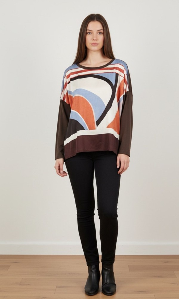 Μπλούζα  Με Abstract Print Σε Γήινες Αποχρώσεις