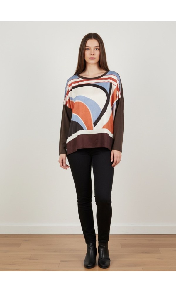 Μπλούζα  Με Abstract Print Σε Γήινες Αποχρώσεις