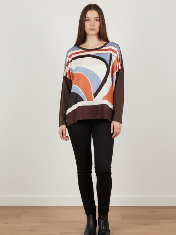Μπλούζα  Με Abstract Print Σε Γήινες Αποχρώσεις