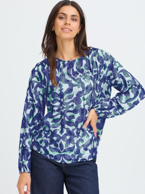 Blue Blouse With Embroidered Design