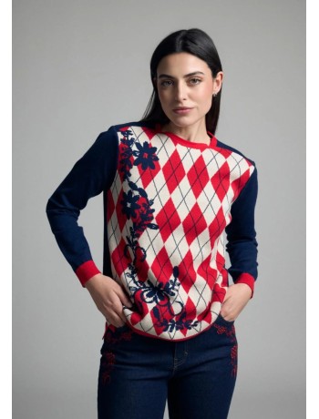 Knitted Blouse with Rhombus Patterns