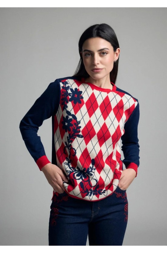 Knitted Blouse with Rhombus Patterns Knitted Blouse with Rhombus Patterns