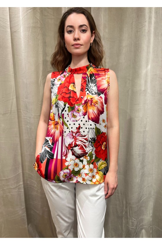 Satin Blouse With Red Flowers