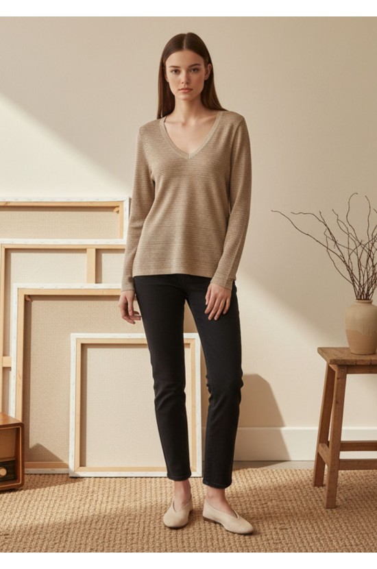 Μπλούζα V Μπεζ Χρυσό