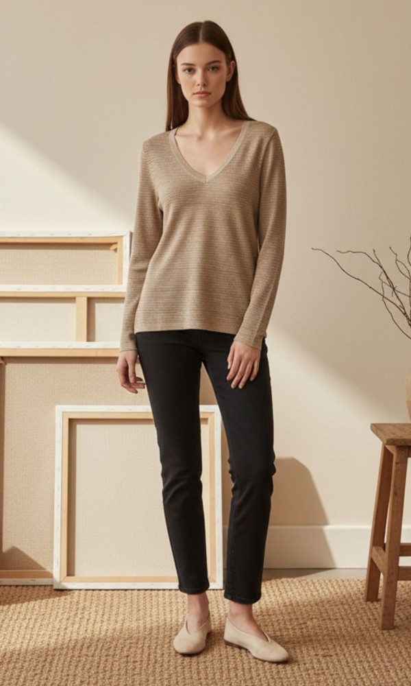 Μπλούζα V Μπεζ Χρυσό