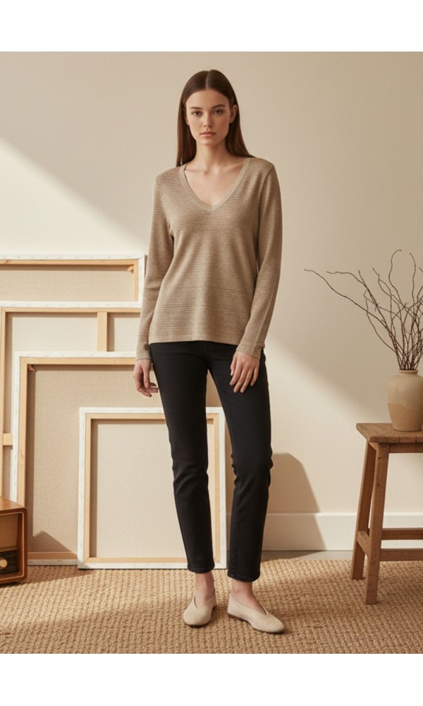 Μπλούζα V Μπεζ Χρυσό