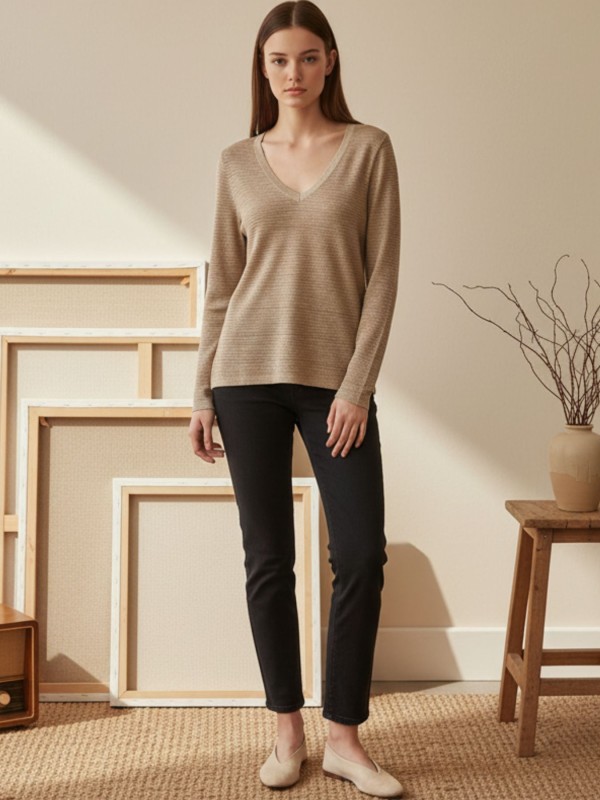 Μπλούζα V Μπεζ Χρυσό