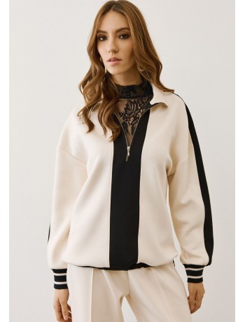 Μπλούζα με Ρίγες Αντίθεσης & Φερμουάρ