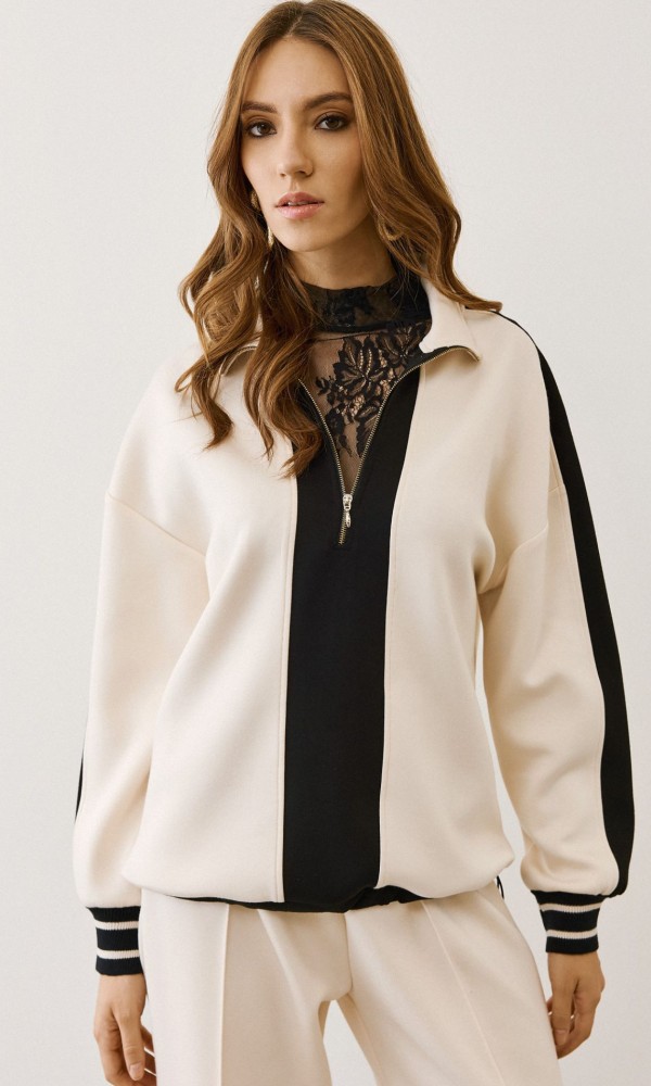 Μπλούζα με Ρίγες Αντίθεσης & Φερμουάρ Μπλούζα με Ρίγες Αντίθεσης & Φερμουάρ