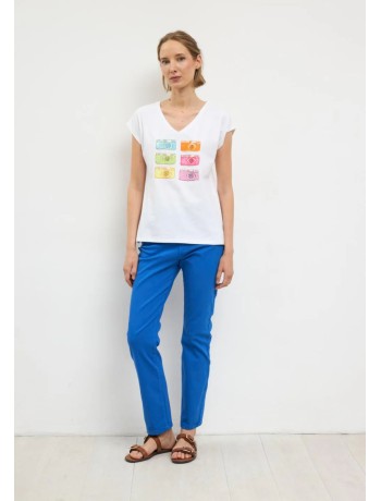 Λευκό T-shirt με Πολύχρωμο Print Κάμερες Λευκό T-shirt με Πολύχρωμο Print Κάμερες
