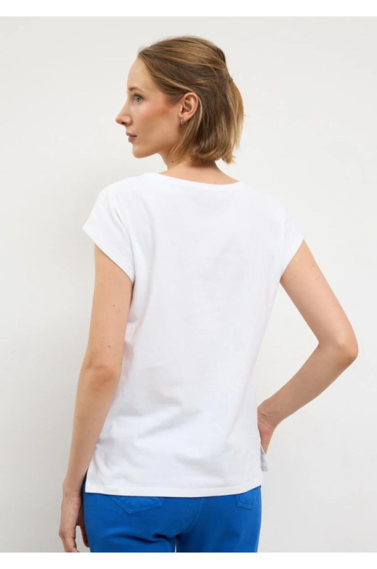 Λευκό T-shirt με Πολύχρωμο Print Κάμερες