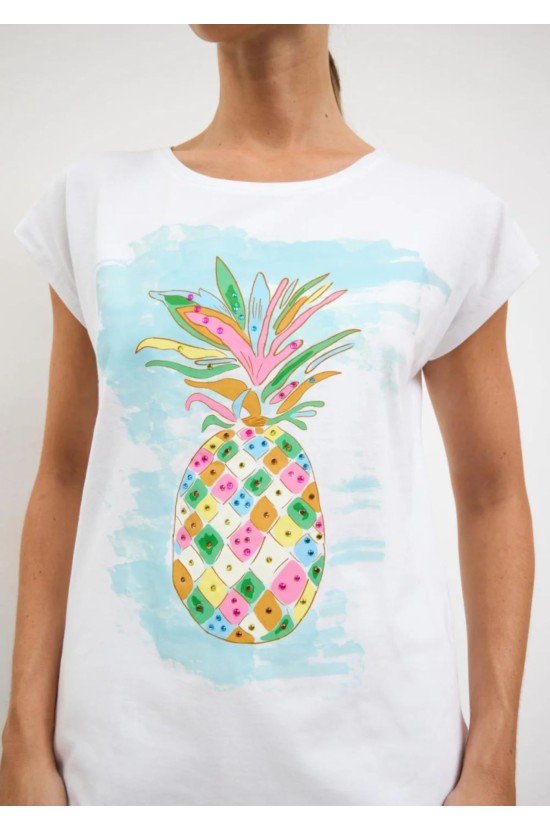 Λευκό T-Shirt Με Tropical Print