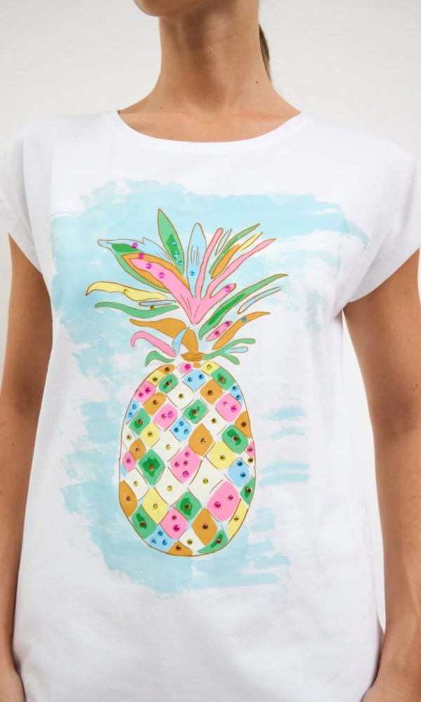 Λευκό T-Shirt Με Tropical Print