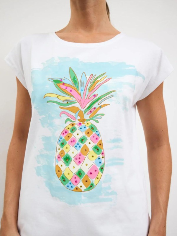 Λευκό T-Shirt Με Tropical Print