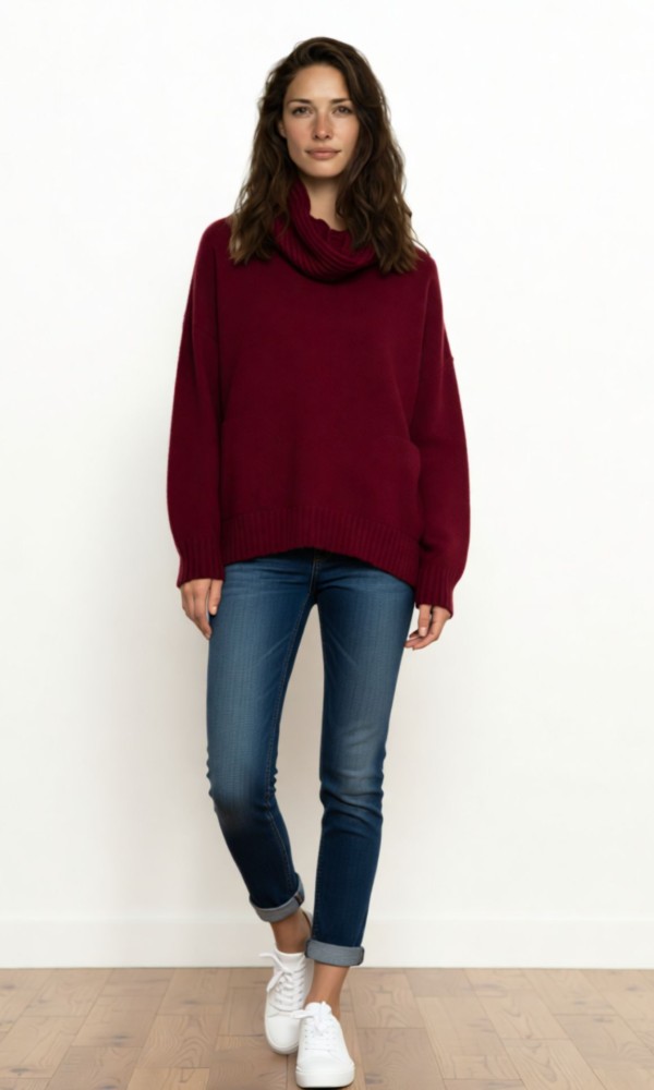 Oversized Πλεκτή Μπλούζα με Ζεστό Λαιμό