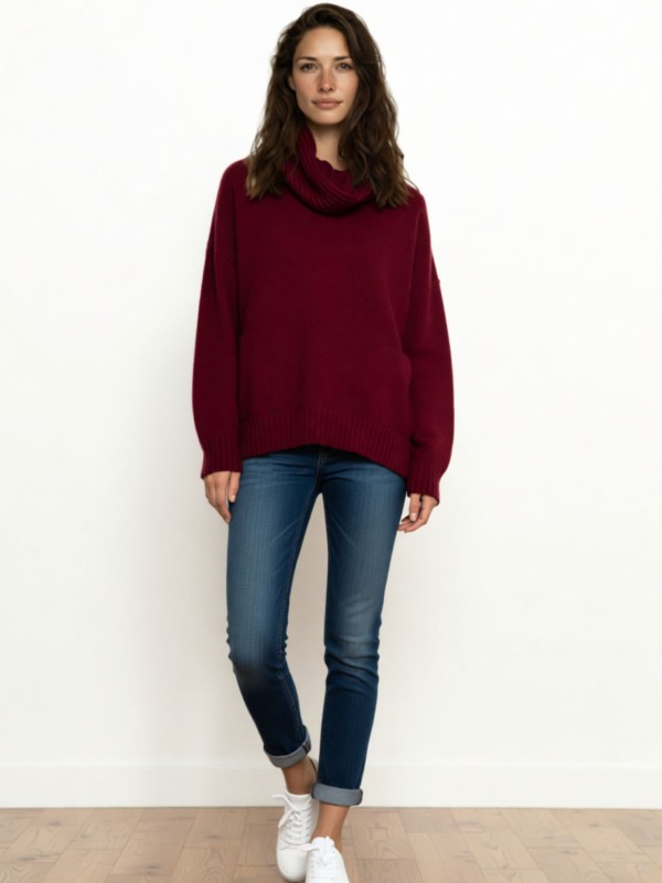 Oversized Πλεκτή Μπλούζα με Ζεστό Λαιμό