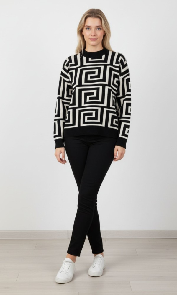 Knitted Blouse With Geometric Pattern