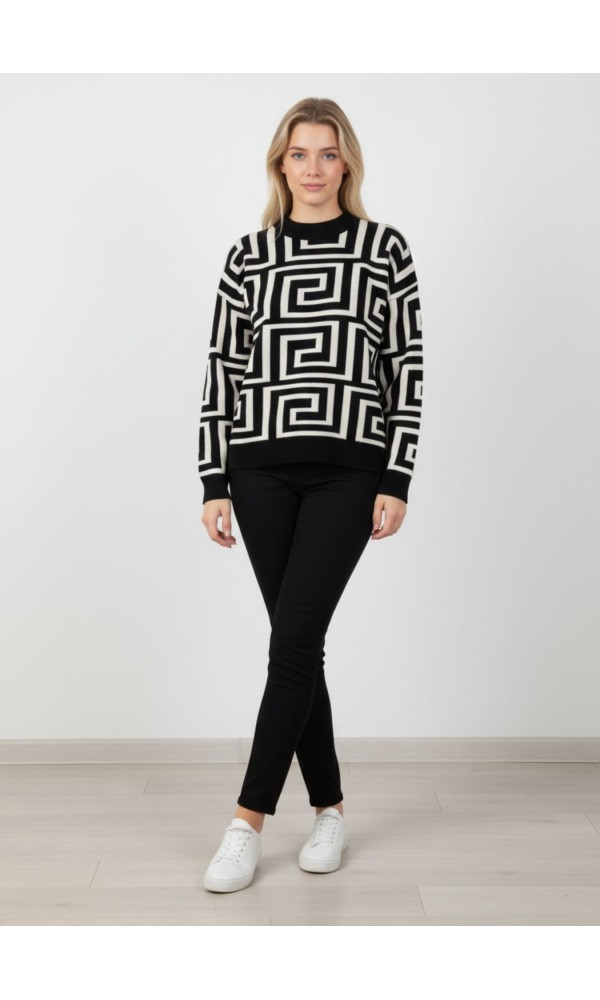 Πλεκτή Μπλούζα Με Γεωμετρικό  Μοτίβο