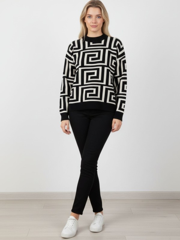 Πλεκτή Μπλούζα Με Γεωμετρικό  Μοτίβο