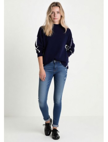 Πλεκτή Μπλούζα Μπλε Navy με Λευκές Λεπτομέρειες