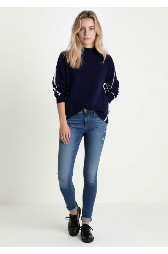 Πλεκτή Μπλούζα Μπλε Navy με Λευκές Λεπτομέρειες Πλεκτή Μπλούζα Μπλε Navy με Λευκές Λεπτομέρειες