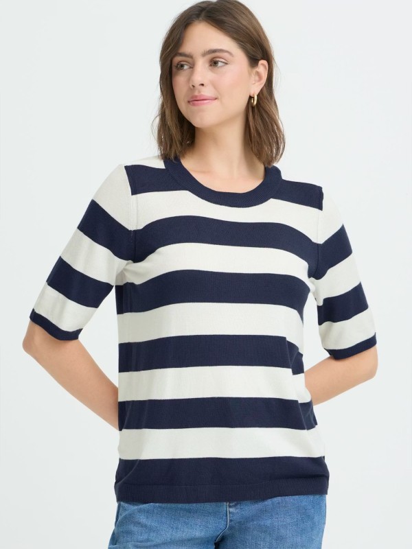 Knitted Striped Blouse Blue