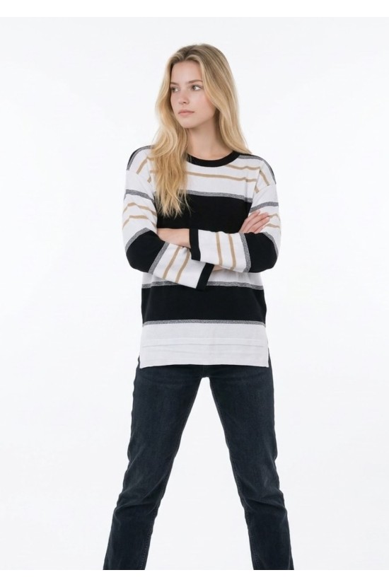 Πλεκτή Ριγέ Μπλούζα Με Μακριά Μανίκια