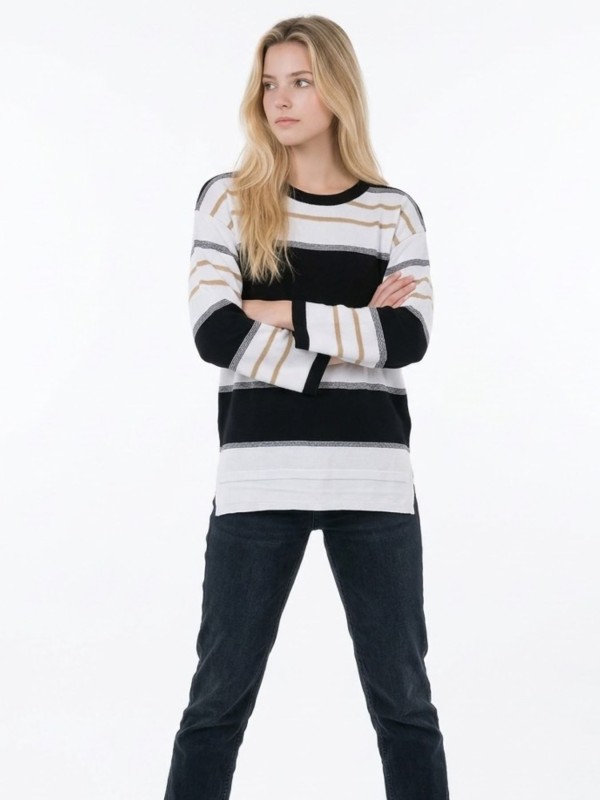 Πλεκτή Ριγέ Μπλούζα Με Μακριά Μανίκια