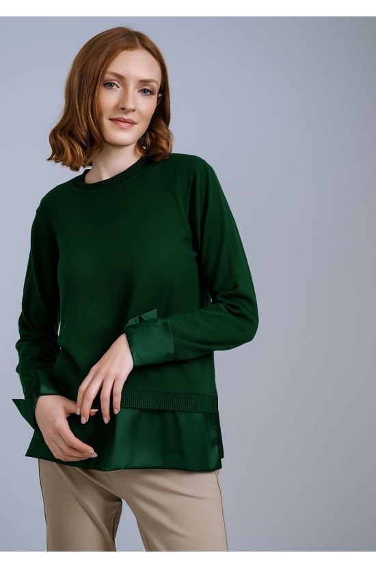 Πράσινη Μπλούζα με Σατινέ Τελείωμα Πράσινη Μπλούζα με Σατινέ Τελείωμα