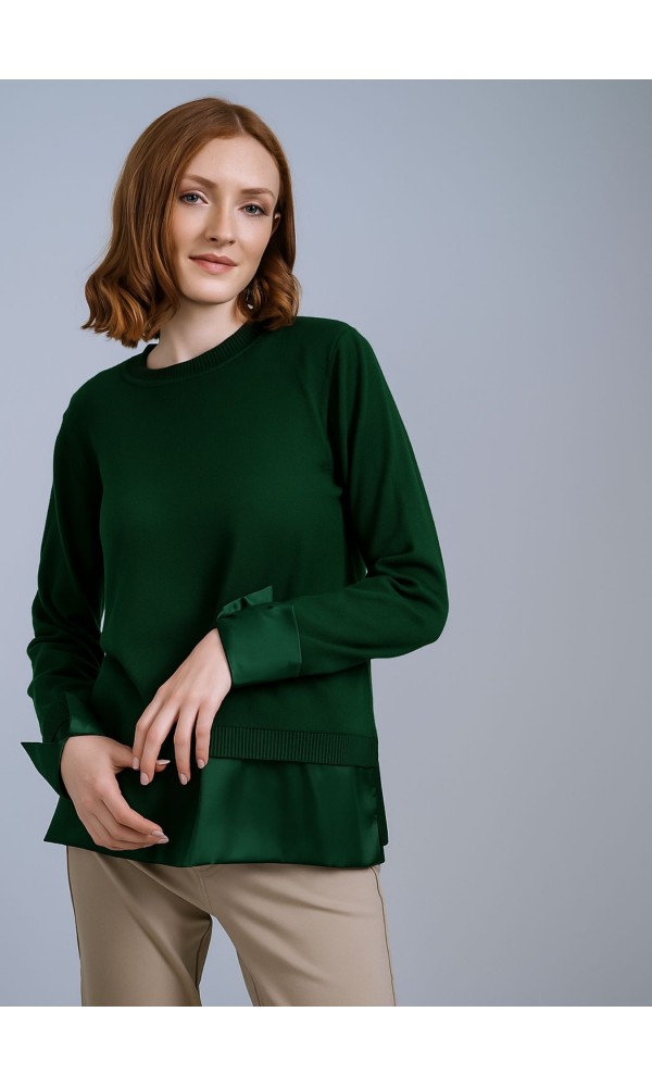 Πράσινη Μπλούζα με Σατινέ Τελείωμα