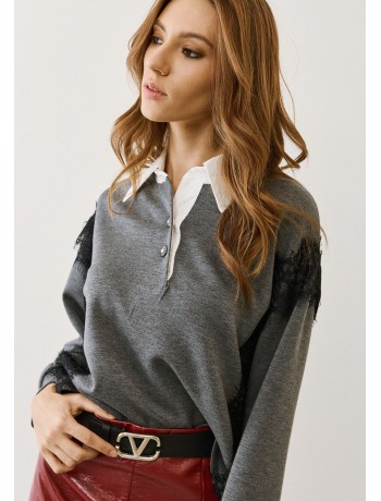 Μπλούζα Γκρι Με Γιακά