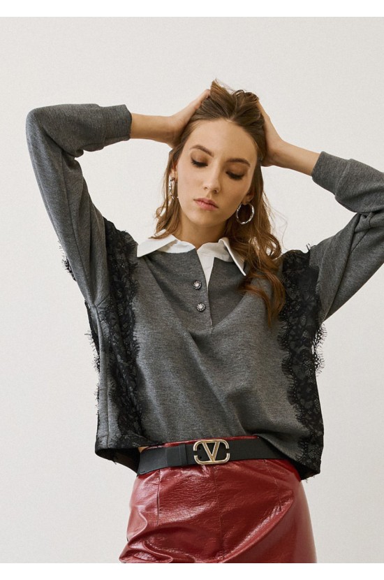 Μπλούζα Γκρι Με Γιακά