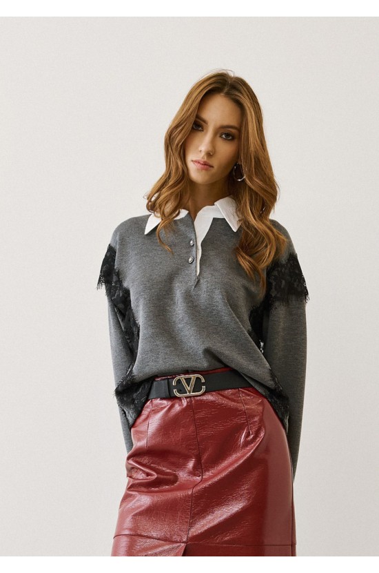 Μπλούζα Γκρι Με Γιακά