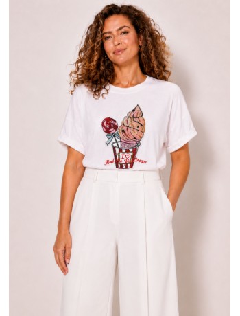 White Blouse with Ice Cream Design Made of Sequins
