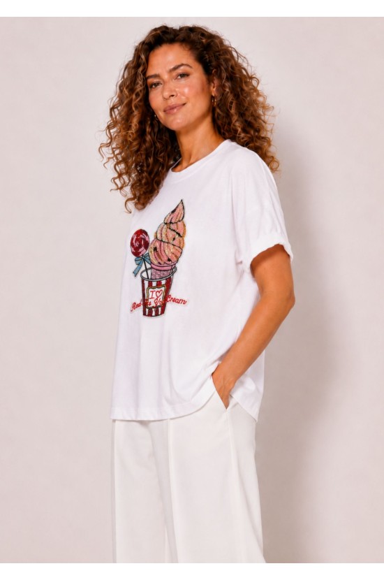 White Blouse with Ice Cream Design Made of Sequins White Blouse with Ice Cream Design Made of Sequins