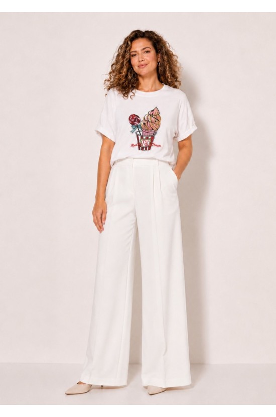 White Blouse with Ice Cream Design Made of Sequins White Blouse with Ice Cream Design Made of Sequins
