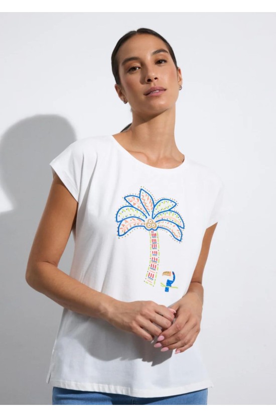 Λευκή Μπλούζα Με Tropical Print Λευκή Μπλούζα Με Tropical Print