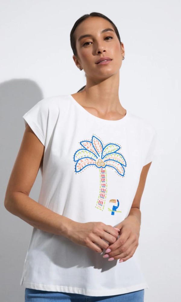 Λευκή Μπλούζα Με Tropical Print Λευκή Μπλούζα Με Tropical Print