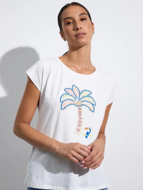 Λευκή Μπλούζα Με Tropical Print