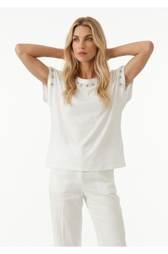 Λευκό T-shirt με Διακοσμητικές Λεπτομέρειες
