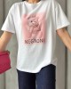 Λευκό T-shirt  με Ροζ Αρκουδάκι και Πέτρες