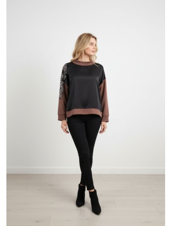 Μαύρη - Σοκολά Μπλούζα Με Κέντημα στου Ώμους