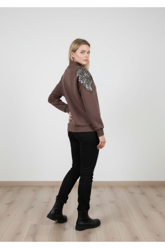 Black-Chocola Blouse With Embroidery on the Shoulders