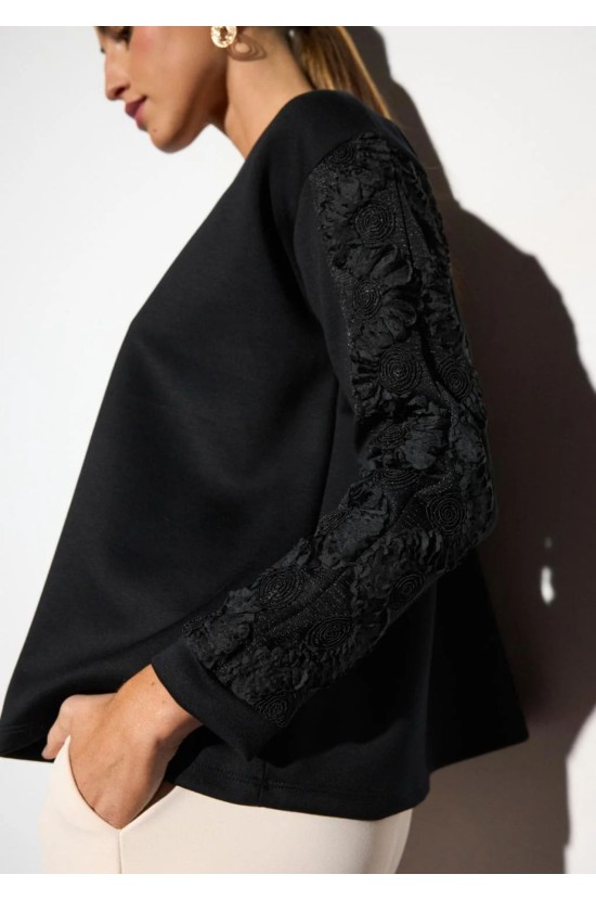 Black Blouse with Lace on the Sleeves