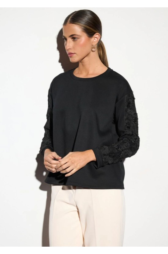 Black Blouse with Lace on the Sleeves