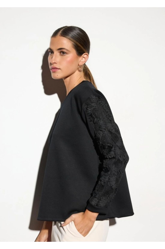 Black Blouse with Lace on the Sleeves