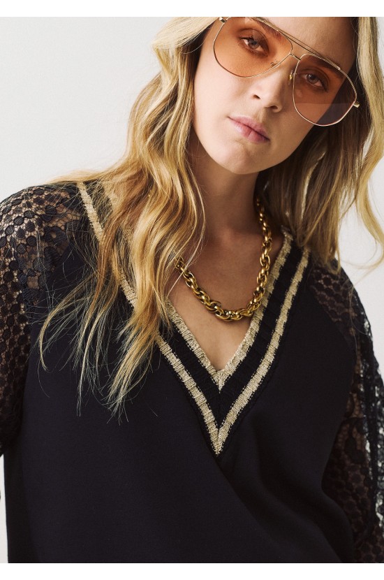 Black Blouse with Lace and Gold Details Black Blouse with Lace and Gold Details