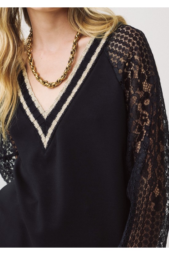 Black Blouse with Lace and Gold Details Black Blouse with Lace and Gold Details