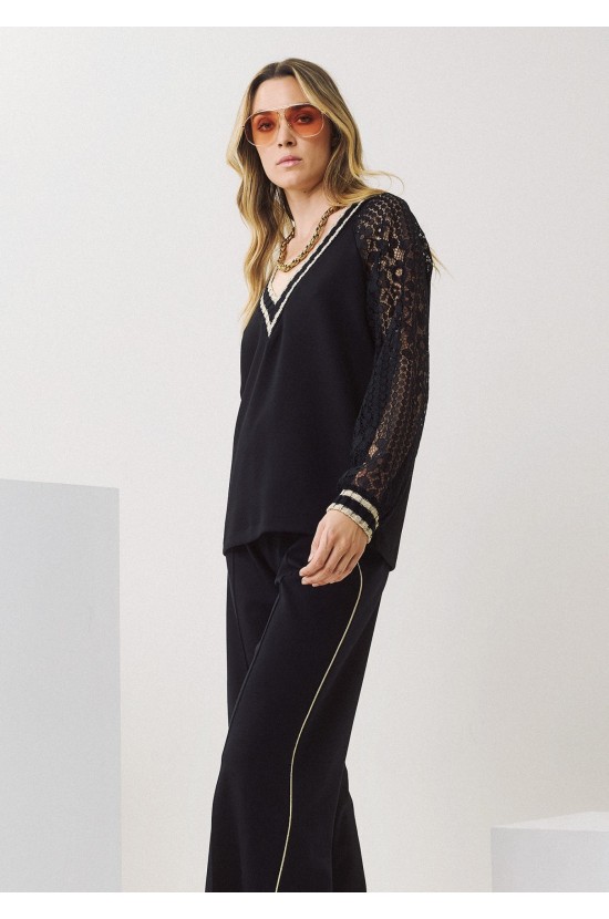 Black Blouse with Lace and Gold Details Black Blouse with Lace and Gold Details